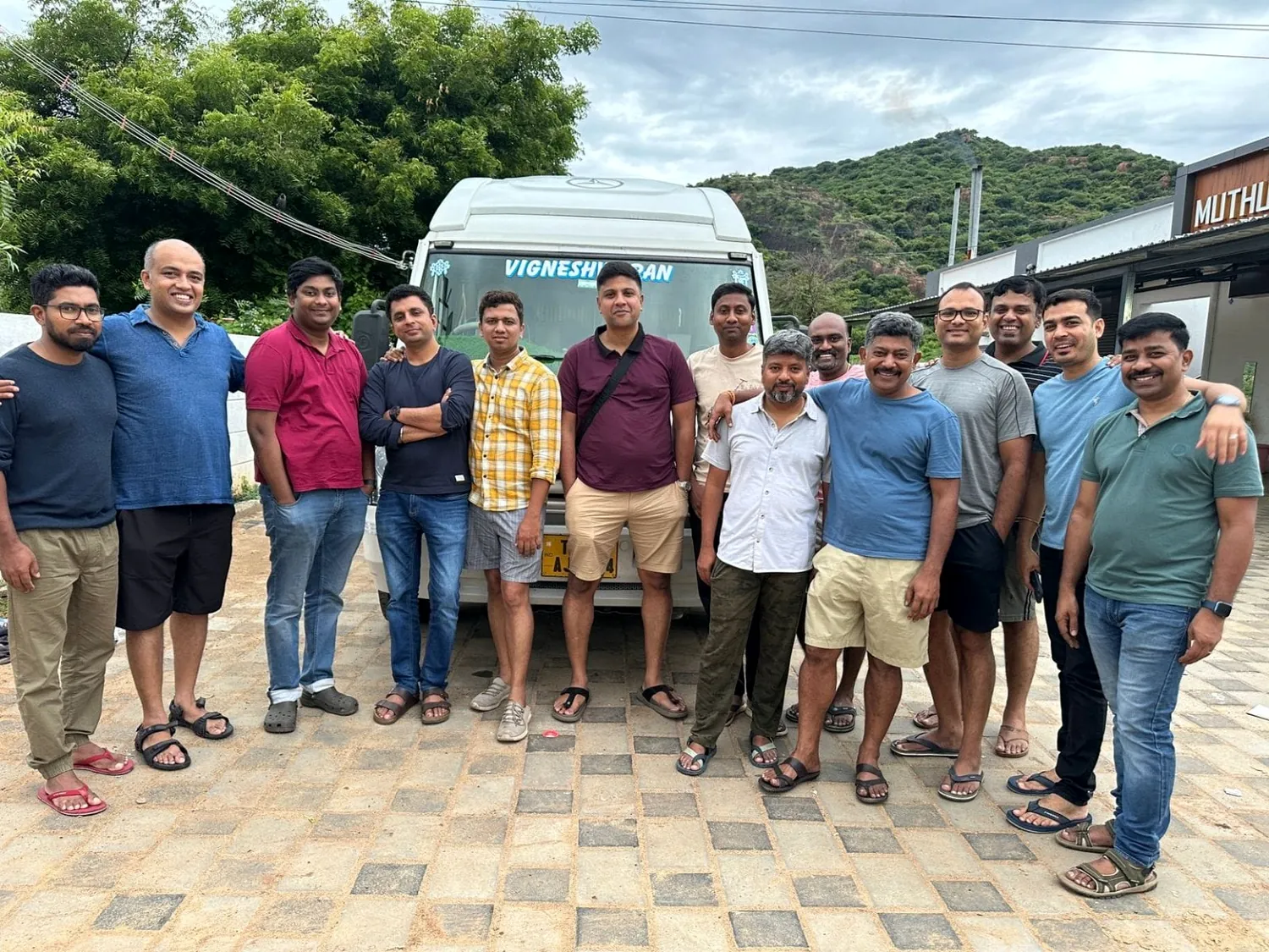 Friends group with Tempo Traveller